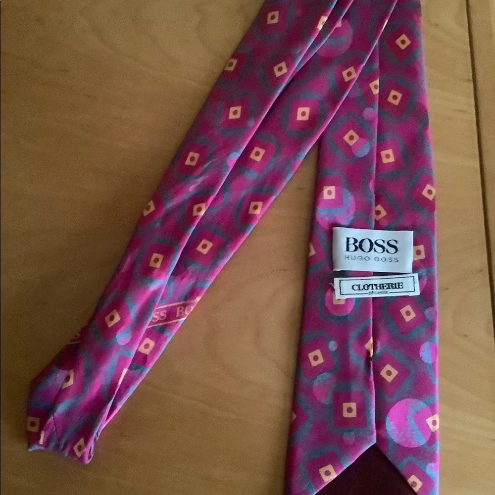 Hugo boss mens tie geometric print multicolored 100% silk neck tie